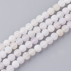 Natural Fire Crackle Agate Bead Strands, Frosted, Dyed, Round, Floral White, 8x7mm, Hole: 1.5mm, about 48pcs/strand, 13.58 inch(34.5cm)(G-S216-8mm-09)