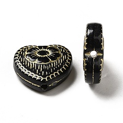 Plating Acrylic Beads, Golden Metal Enlaced, Heart with Flower Pattern, Black, 17x18x6mm, Hole: 1.6mm, about 388pcs/500g(MACR-J123-17B)