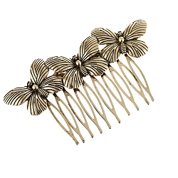 Butterfly Alloy Hair Combs, Hair Accessories for Women Girl, Antique Golden, 84x52mm(PW-WGF37AD-03)