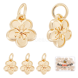 40Pcs Rack Plating Alloy Charms, with Jump Rings, Long-Lasting Plated, Cadmium Free & Lead Free, Flower Charms, Real 14K Gold Plated, 12x10.5x3.5mm, Hole: 4mm(FIND-BBC0004-44)