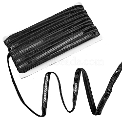 Sparkle Polyester Ribbons, with PVC Plastic Paillette, Garment Accessories, Black, 1/2 inch(13mm), about 35 Yards(32m)/Card(OCOR-WH0060-59C)
