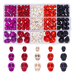 ARRICRAFT 170Pcs 15 Styles Dyed Synthetic Turquoise Beads Strands, Halloween Skull, Mixed Color, 8~15x6~11x7~14mm, Hole: 1mm(G-AR0005-53)