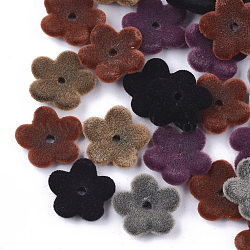 Flocky Acrylic Bead Caps, 5-Petal, Flower, Mixed Color, 13x13x3mm, Hole: 1mm(OACR-T005-04)