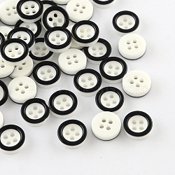 4-Hole Plastic Buttons, Flat Round, White, 11x3mm, Hole: 1.5mm(BUTT-R034-028)