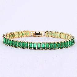 Cubic Zirconia Tennis Bracelets, Brass Rectangle Link Chain Bracelet, Sea Green, No Size(ND9317-3)