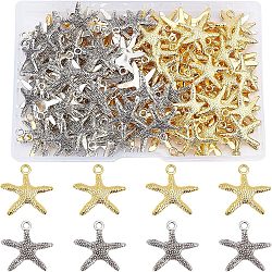 CHGCRAFT 2 Styles Tibetan Style Alloy Pendants, Lead Free and Cadmium Free, Starfish/Sea Stars, Mixed Color, 19.5x19x2mm, Hole: 2mm(TIBEP-CA0001-05)