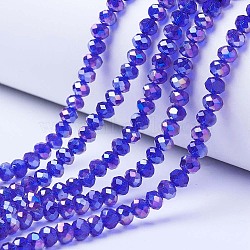 Electroplate Glass Beads Strands, AB Color Plated, Faceted, Rondelle, Blue, 2.9~3.3x2mm, Hole: 0.8mm, about 145~150pcs/strand, 34~35cm(EGLA-A034-T2mm-B15)