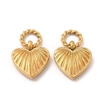 Ion Plating(IP) 304 Stainless Steel Pendants, with Ring, Heart Charm, Real 14K Gold Plated, 15x11x3mm, Hole: 4mm