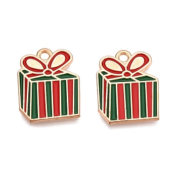 Christmas Theme Alloy Enamel Pendants, Light Gold, Lead Free & Cadmium Free, Box, 19x15x1mm, Hole: 1.8mm