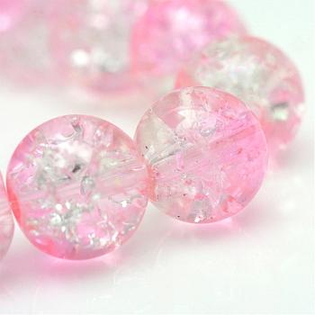 Baking Painted Crackle Glass Bead Strands, Round, Pink, 6mm, Hole: 1.3~1.6mm, about 133pcs/strand, 31.4 inch