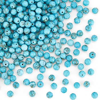 240Pcs Synthetic Turquoise Beads, Faceted, Round, 3mm, Hole: 0.6mm