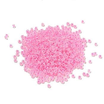 MIYUKI Round Rocailles Beads, Japanese Seed Beads, (RR518) Cotton Candy Pink Lined, 15/0, 1.5mm, Hole: 0.7mm, about 5555pcs/bottle, 10g/bottle