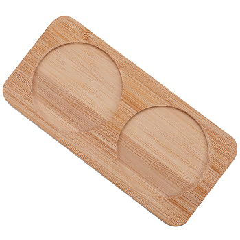 2 Round Slots Bamboo Serving Tray, Wooden Tea Trays for Cake Desserts, Small Flowerpot, BurlyWood, 9.5x20x1.2cm, Inner Diameter: 7.9cm