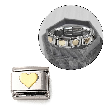 Rectangle 206 Stainless Steel Enamel Connector Charms, DIY Handmade Module Bracelet Accessories, Platinum, Heart, 9x10x4~6mm