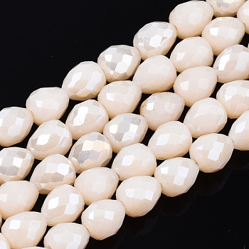Opaque Glass Beads Strands, AB Color Plated, Faceted, Teardrop, Old Lace, 4.5x4.5mm, Hole: 1mm, about 99~101pcs/strand, 17.64 inch~18.03 inch(44.8cm~45.8cm)