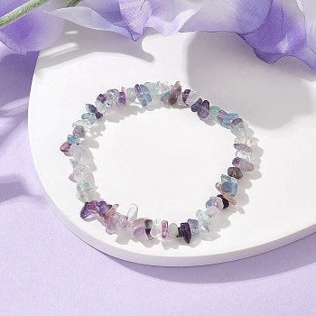 Natural Fluorite Chips Beaded Stretch Bracelets for Women, Inner Diameter: 2-1/4~2-1/2 inch(50~52mm)