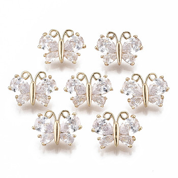 Brass Micro Pave Cubic Zirconia Charms, Long-Lasting Plated, Butterfly, Light Gold, Clear, 11x15x6mm, Hole: 1.4mm
