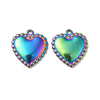 304 Stainless Steel Pendants, Heart, Rainbow Color, 19x18x3mm, Hole: 1.8mm