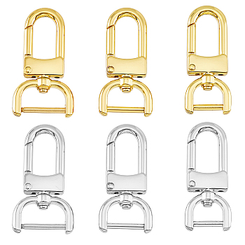 6Pcs 6 Styles Zinc Alloy Swivel Clasps, Swivel Snap Hook, Fine Jewelry Findings, Platinum & Golden, 49~49.5x21.5~27x6.5mm, 1pc/style