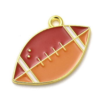 Alloy Enamel Pendants, Golden, Rugby Charm, Saddle Brown, 21x25x1.5mm, Hole: 2mm