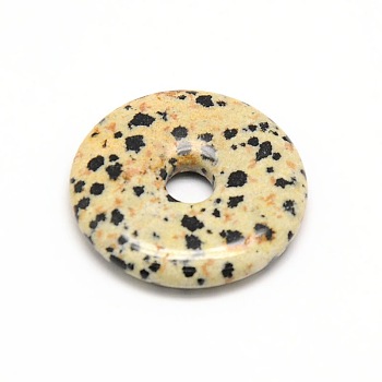 Donut/Pi Disc Natural Gemstone Pendants, Dalmatian Jasper, Donut Width: 16mm, 40x5.5mm, Hole: 8mm