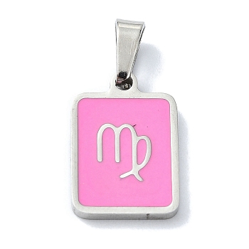 304 Stainless Steel Pendants, with Enamel, Stainless Steel Color, Rectangle with Constellation Charms, Virgo, 16x11x1.5mm, Hole: 5.5x3mm