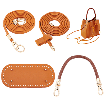 WADORN 1Pc PU Leather Bag Strap, 1 Set Imitation Leather Oval Bag Bottoms & Purse Strap & Drawstring for Bucket Bag Set, with Iron & Alloy Findings, Chocolate