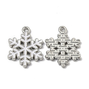 Alloy Enamel Pendants, for Christmas, Snowflake, White, Platinum, 20.5x16x1.7mm, Hole: 1.5mm