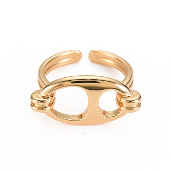 Brass Cuff Rings, Open Rings, Nickel Free, Oval, Real 18K Gold Plated, US Size 7 1/4(17.5mm)