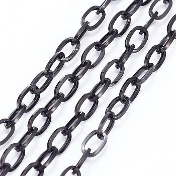 304 Stainless Steel Cable Chains, Unwelded, with Spool, Flat Oval, Electrophoresis Black, 7x4x0.8mm, about 32.8 Feet(10m)/roll