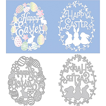 2Pcs 2 Styles Happy Easter Carbon Steel Cutting Dies Stencils, for DIY Scrapbooking, Photo Album, Decorative Embossing Paper Card, Stainless Steel Color, Eastar Egg & Rabbit, Easter Theme Pattern, 14.2~14.7x10.9~11x0.08cm, 1pc/style
