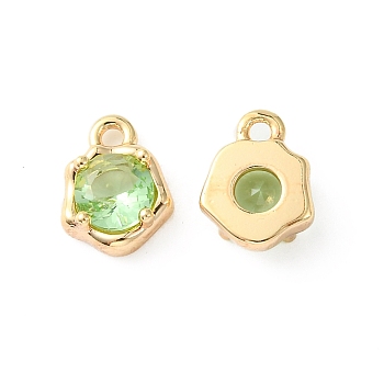 Brass Micro Pave Cubic Zirconia Charms, Irregular Shape Charm, Real 18K Gold Plated, Light Green, 9x7x3mm, Hole: 1.4mm