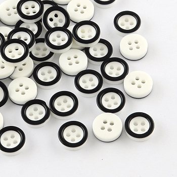 4-Hole Plastic Buttons, Flat Round, White, 11x3mm, Hole: 1.5mm