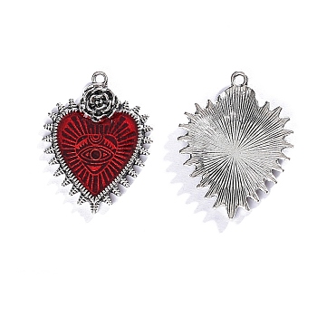 Halloween Alloy Enamel Pendants, Antique Silver, Heart, 37.50x29mm