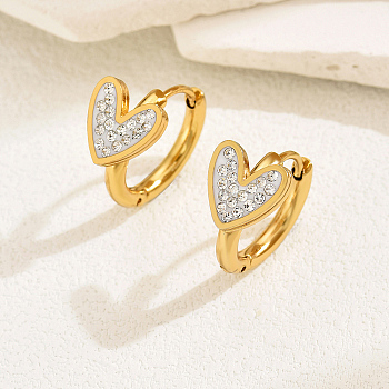 Fashionable Heart-shaped Earrings with Water Drill for Women, Real 18K Gold Plated, 16x10mm