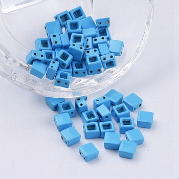 Alloy Multi-Strand Links, Spray Painted, Square, Sky Blue, 6x6x4mm, Hole: 0.8mm