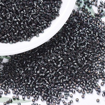MIYUKI Delica Beads, Cylinder, Japanese Seed Beads, 11/0, (DB0606) Dyed Silver Lined Dark Olive, 1.3x1.6mm, Hole: 0.8mm, about 10000pcs/bag, 50g/bag