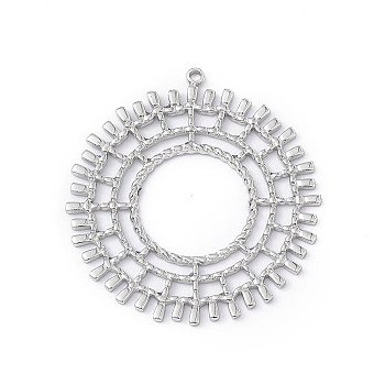 304 Stainless Steel Pendants, Bohemian Style Flat Round Charms, Stainless Steel Color, 33x31x1mm, Hole: 1.2mm