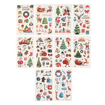 Cartoon Body Art Tattoos, Temporary Tattoos Paper Stickers, Christmas Theme, Mixed Color, 12x6.8x0.025cm, Stickers: 2~31x2~61mm, 10sheets/set
