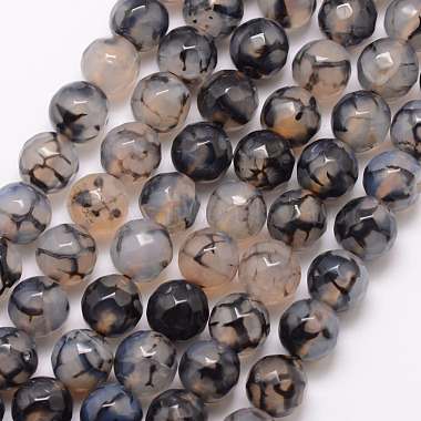 8mm Black Round Dragon Veins Agate Beads