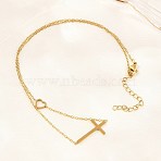 Religion 304 Stainless Steel Heart Cross Link Chain Necklaces, Ion Plating(IP), Long-Lasting Plated, Golden, 18.50 inch(47cm)(NJEW-H093-03G)