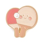 Sports Table Tennis Enamel Brooches, Alloy Lapel Pin Backs for Backpack Clothes, Light Gold, Salmon, 27x27mm(JEWB-I063-03KCG-02)
