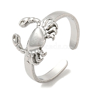 304 Stainless Steel Open Cuff Ring, Crab, Stainless Steel Color, US Size 7 1/2(17.7mm)(RJEW-C067-09P)