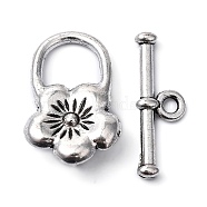 Tibetan Style Alloy Toggle Clasps, Lead Free, Cadmium Free and Nickel Free, Flower, Antique Silver, Flower: 20.6x13mm, Hole: 2mm, Bar: 21mm, Hole: 2mm(X-LF5098Y-NF)