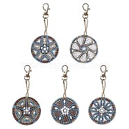 Acrylic Diamond Flat Round Pendant Keychain Kits, with Alloy Findings, including Point Drill Plate, Point Drill Mud, Point Drill Pen, Ball Chain, Swivel Clasp, Mixed Color, 5.5x5.5cm(PW-WG62905-01)
