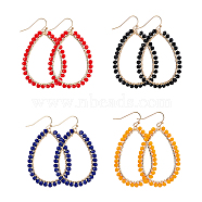 4 Pairs 4 Colors Glass Seed Beaded Teardrop Dangle Earrings, Golden Alloy Long Drop Earrings, Mixed Color, 57x36mm, 1 Pair/color(EJEW-FI0001-98)