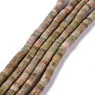 Natural Unakite Beads Strands, Flat Round, 6x3mm, Hole: 1mm, about 108~111pcs/strand, 15.08~15.35 inch(38.3~39cm)(G-C240-05)