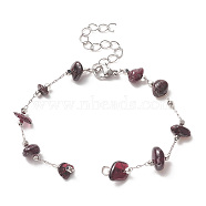 Natural Garnet Chips Bead Link Chain Bracelet Making, with Lobster Clasp, Silver, 6-1/4 inch(16cm)(AJEW-JB01151-06)
