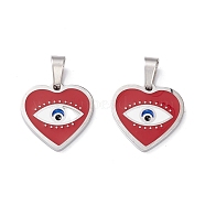 304 Stainless Steel Enamel Pendants, Heart with Eye, Stainless Steel Color, 15x15x1.5mm, Hole: 5x2.5mm(STAS-A056-13P)