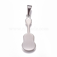 304 Stainless Steel Pendants, Stamping Blank Tag, Guitar, Stainless Steel Color, 40x14x1.5mm, Hole: 10x4.5mm(STAS-I135-21P)